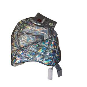 Swiss Tech Girl’s Winter Trapper Hat & Ski Mittens 2pcs Reflective Silver OS NWT